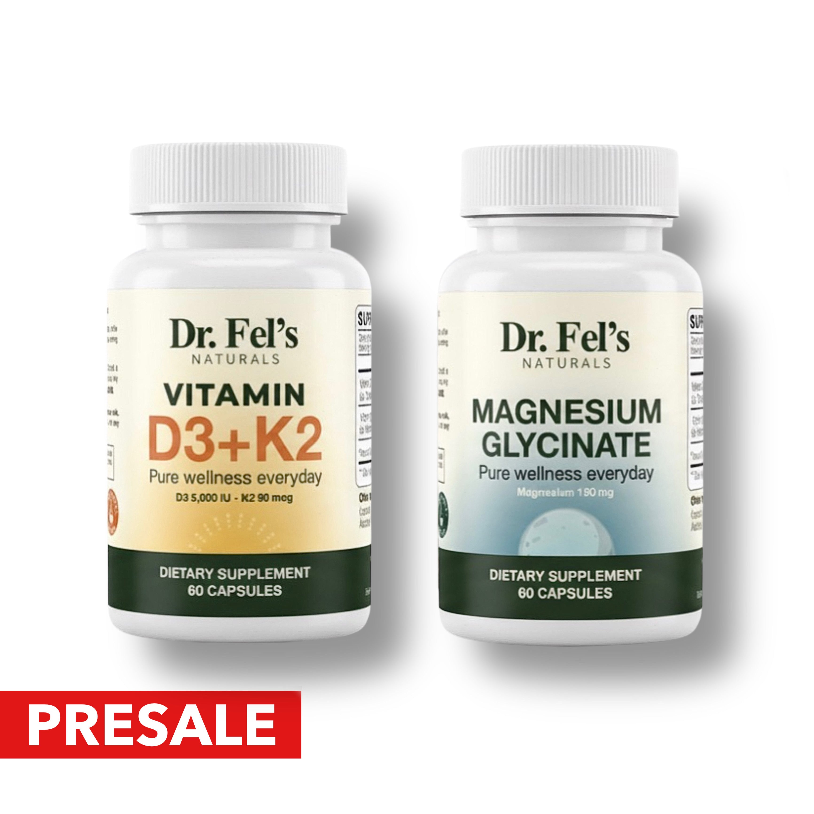 [PRESALE] Combo Deal - Vitamin D3 (5000 IU) +K2 (MK-7 90 mcg) & Magnesium Glycinate (150 mg, Chelated) + Acacia fibre (175 mg)
