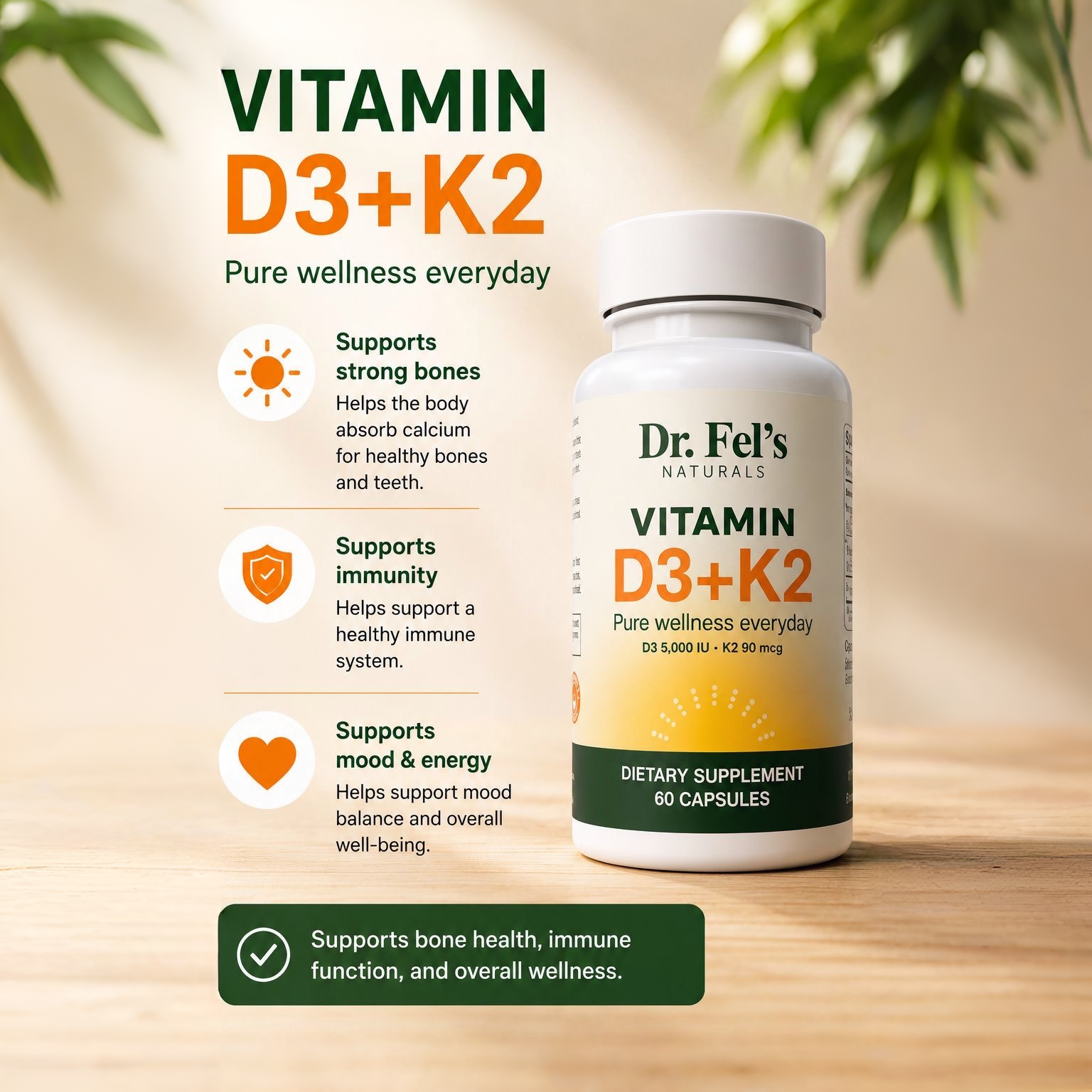 Vitamin D3 (5000 IU) + K2 (MK-7 90mcg)