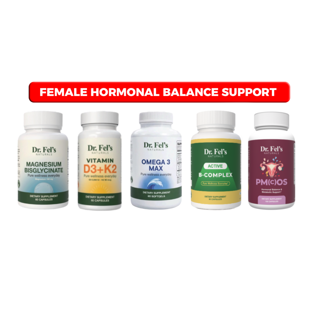 Magnesium Bisglycinate Vitamin D3K2 & Omega 3 & B Complex & PM(c)OS